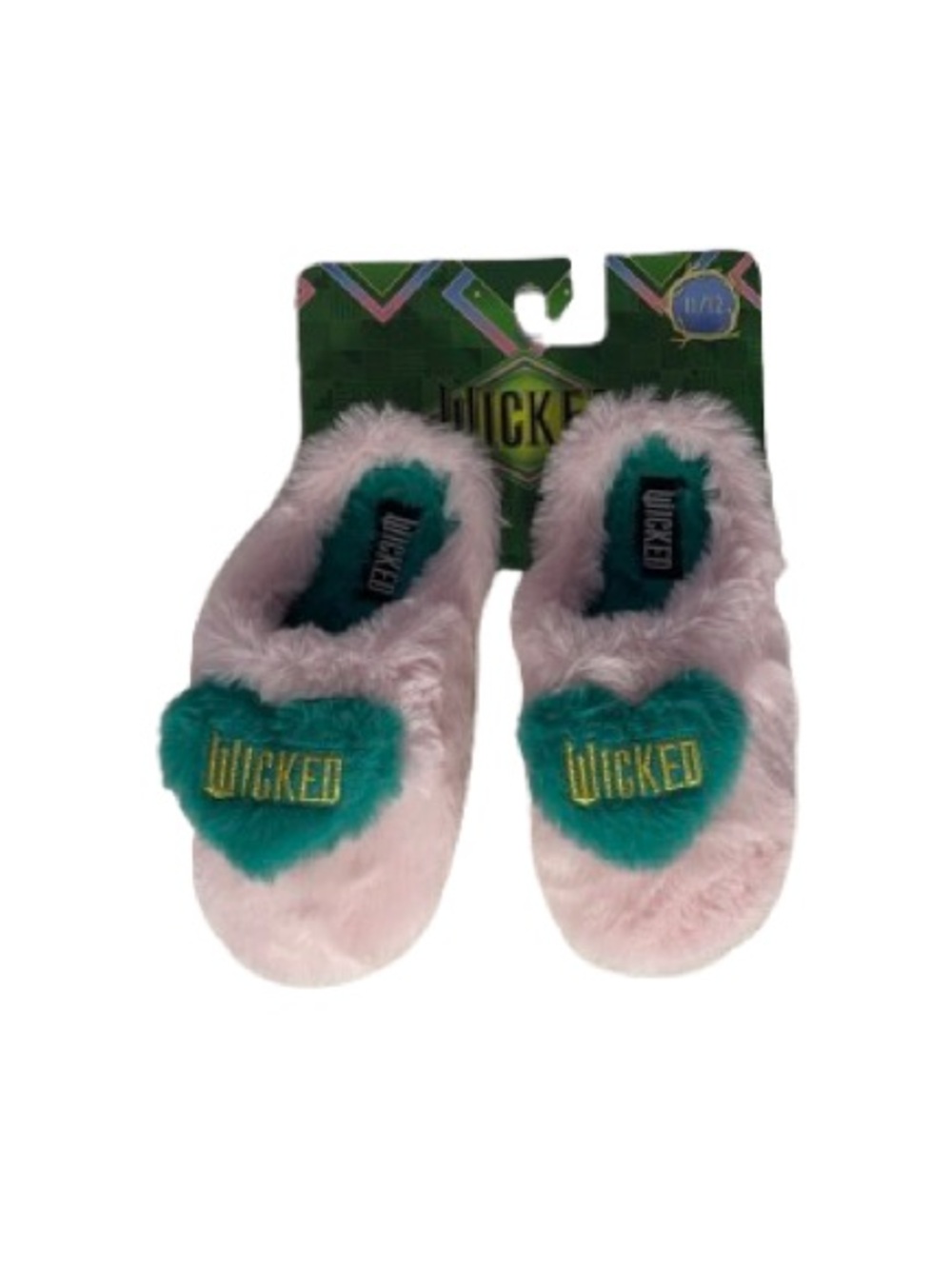 Wicked Kids House Slippers -Fuzzy Pink and Green  Size 11 12- NEW